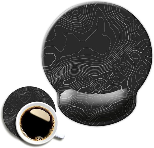 Ergonomic Mouse Pad with Wrist Support,Mouse Pad with Wrist Rest,Relieve Wrist Pain Mousepad Non-Slip Rubber Base,Mouse Pads for Desk,Computers,Laptop,Office,Home,Accessories Black Topographic Line