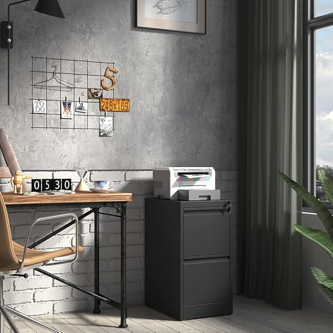 2 Drawer File Cabinet with Lock,Metal Filing Cabinets for Home Office,Steel Vertical File Cabinet,Heavy Duty Metal Storage Cabinet for A4/Letter/Legal Size Files,Assembly Required