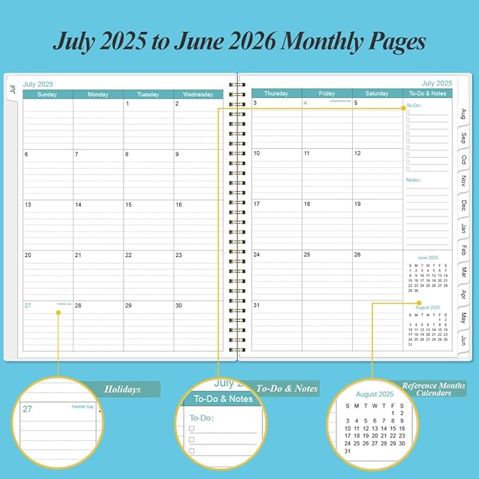 2026 Planner - Planner 2026 from January 2026 to December 2026 with 12 Monthly Tabs, Flexible Cover, Inner Pocket, 8.5" x 11", Blue Watercolor