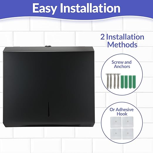 Paper Towel Dispenser Wall Mount, Matte Black Stainless Steel Commercial Paper Towel Holder with Lock, Large Capacity 250 C Fold/300 Multifold Towels