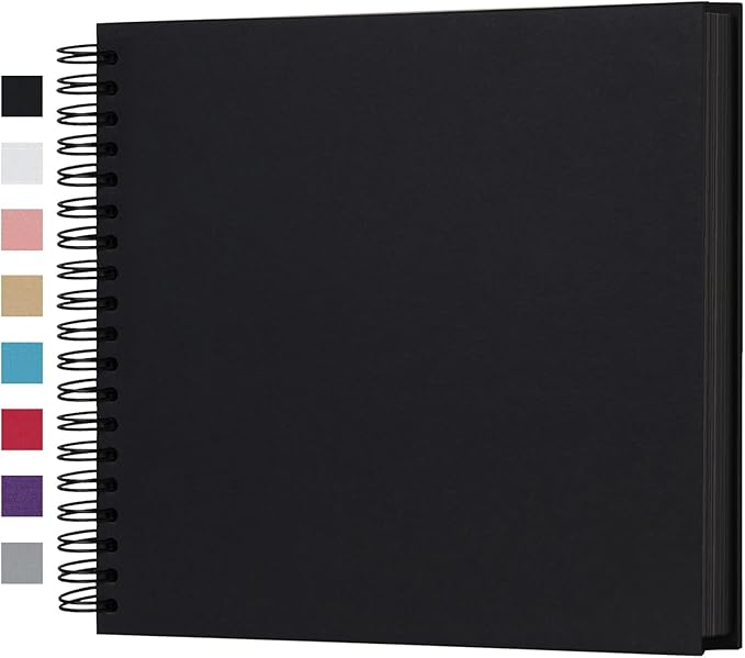 potricher 10 x 10 Inch DIY Scrapbook Photo Album 80 Pages Thick Kraft Blank Black Paper Memory Book for Wedding and Anniversary Family (Black, 10 Inch)
