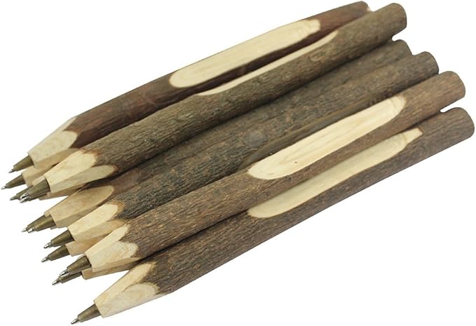 Handmade Wooden Ballpoint Pen Creative Original Ecological Wood Pen Long Style (about 6.7 inches, 17 cm) - 12 pcs