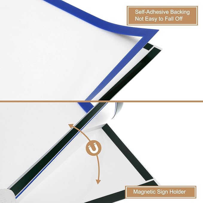 uxcell 3 Pcs Magnetic Sign Holder, 8.3" x 11.7" Self-Adhesive Magnetic Wall Signs Holder Magnetic Picture Frame Document Holder for Home Office Wall Window Displays, Dark Blue
