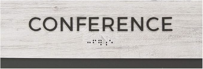 Conference Sign With Braille/Small Business Easy Adhesive Mount Door And Wall Sign / 3" x 9" Sign/Silver Woodgrain