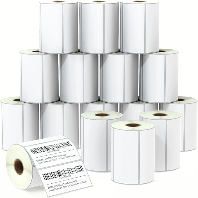 BETCKEY - 4" x 2" (102 mm x 51 mm) Barcode Shipping & Multipurpose Labels Compatible with Zebra & Rollo Label Printer,Premium Adhesive & Perforated [16 Rolls, 12000 Labels]
