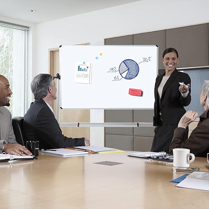 VIZ-PRO Double-Sided Magnetic Mobile Whiteboard, 60 x 36 Inches, Rolling Dry Erase Board Easel Stand on Wheels with Aluminium Frame for School Office Home 5' x 3'