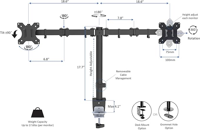 Rocelco 46" Height Adjustable Corner Standing Desk Converter with AC Outlet USB Charger and Dual Monitor Arm Mount - Stand Up Tabletop Riser Workstation - Keyboard Tray - Black (R CADRB-46-ACUSB-DM2)