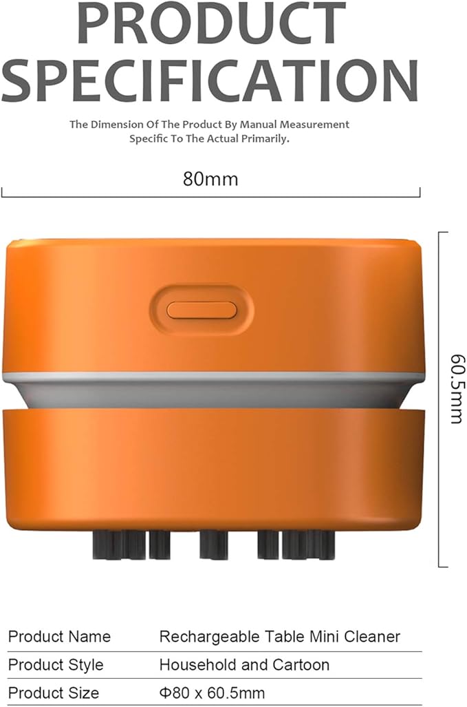 ODISTAR Desktop Vacuum cleaner,Mini table dust sweeper Energy Saving,High endurance up to 400 mins,Cordless&360º Rotatable Design for Cleaning Hairs,Crumbs,Computer Keyboard of gifts for kids (orange)