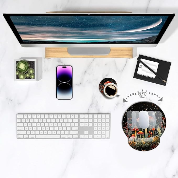 Ergo Comfort Gel Wrist Rest Mouse Pad-Ergonomic Office Mousepad with Wrist Support-Non-Slip, Design Desk Accessories Mat for Home&Game Decor Mushroom Star