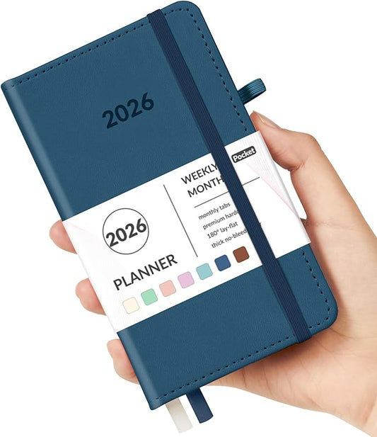 Forvencer Pocket Planner 2026, Weekly Monthly Planners with Month Tabs for Purse, 3.5" x 6", Jan 2026-Dec 2026, Cute Small Daily Academic Calendar, Elastic Band, Hardcover Agenda for Women, Teacher