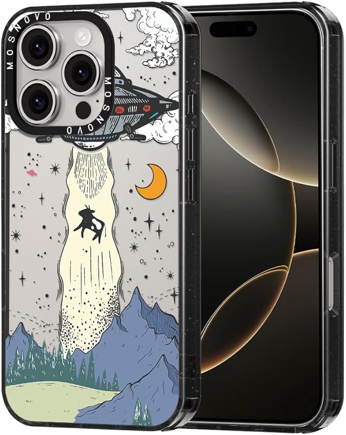 MOSNOVO Case for iPhone 16 Pro, [10ft 4X Military-Grade Drop Protection] Durable & Shockproof Phone Case Cover Design for iPhone 16 Pro - UFO - Clear Black