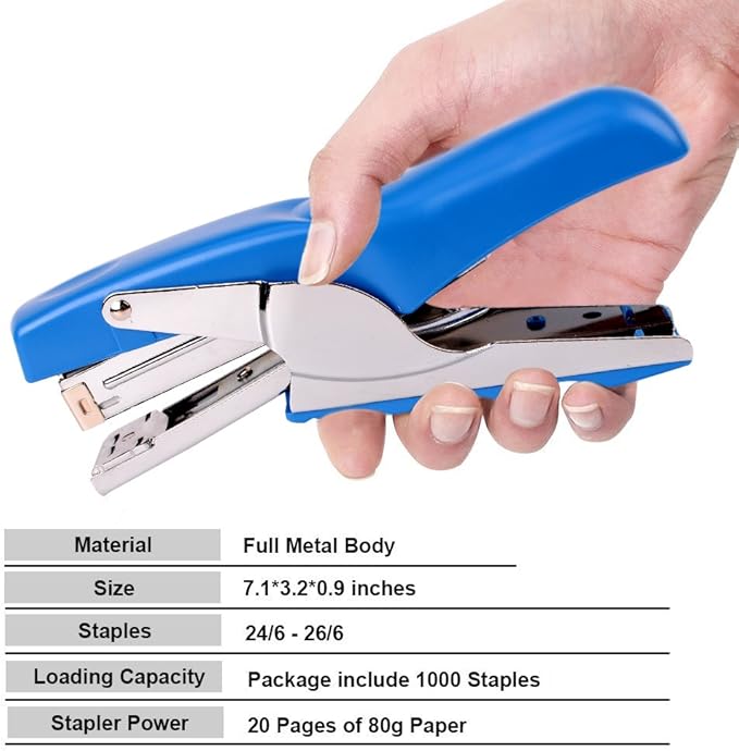 Stapler with 1000 Staples-Plier Stapler Save 60% Power,Good for Stapling at Home School or Warehouse (Blue)