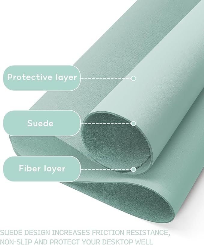 YSAGi Non-Slip Leather Desk Pad L Size, Waterproof Laptop Computer Desk Keyboard Mat, Table Protector Blotter Mat, Large Mouse Pad for Office/Work/Home/Decor(Mint Green, 35.4" x 17")