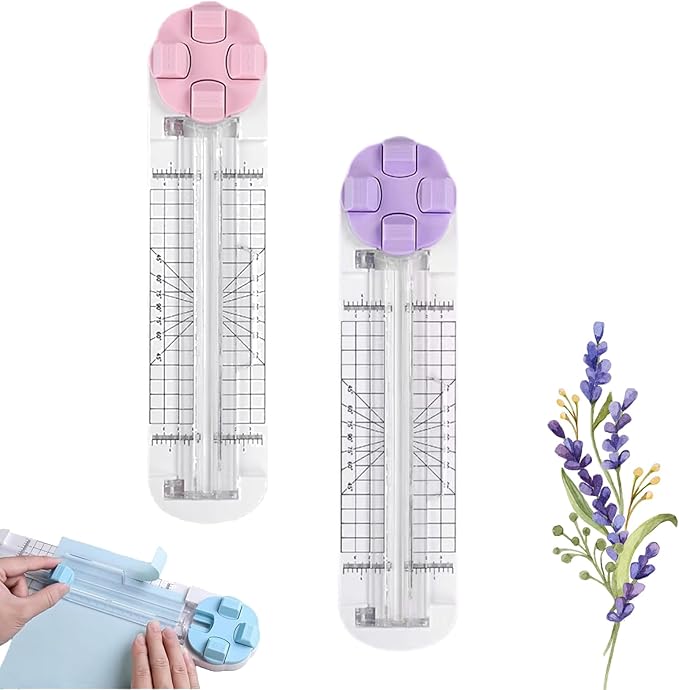 4-in-1 Multi-Function Paper Trimmer,Bidirectional Papers Cutter,Bidirectional Rotary Paper Cutter for A4/Photo/Card, for Daily Manual and Office Use (Pink+Purple)