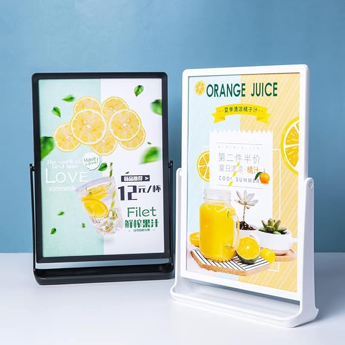 ABS Plastic Sign Holder, Menu Displays T Shape Sign Stand, Rotating Display Stand for Ads, Menu, Photos, Business Card (White A5 148×210mm/ 5.83×8.27 inches)