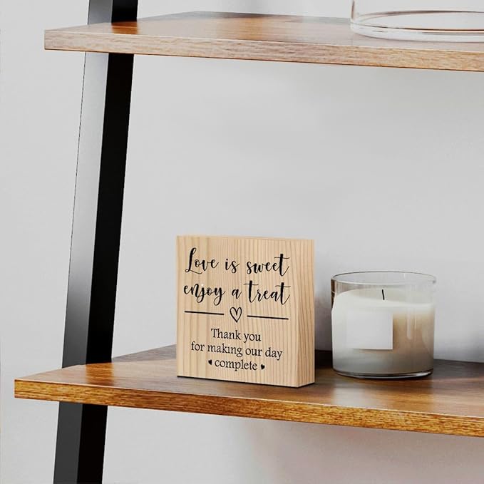 Wedding Wooden Box Sign Party Dessert Table Decorations for Tabletop Bookshelf Shelves Centerpiece Home Farmhouse Bedroom Rustic Square Desk Anniversary Wood Color