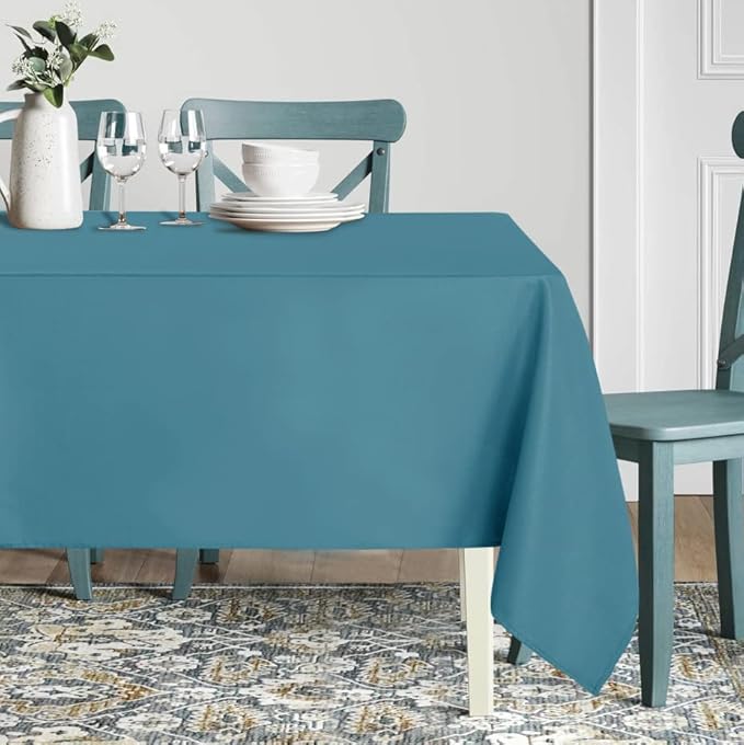 sancua Rectangle Tablecloth - 70 x 108 Inch - Stain and Wrinkle Resistant Washable Polyester Table Cloth, Decorative Fabric Table Cover for Dining Tables, Buffet Parties and Camping, Teal