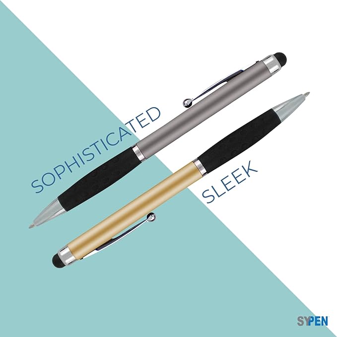 Personalized Pens With your Custom Logo or Text-300 Pack Bulk-for Businesses, Parties, and Events, 2 in 1 Ballpoint Pen & Stylus Compatible with Touchscreen Devices, Gold Barrel, Black Ink