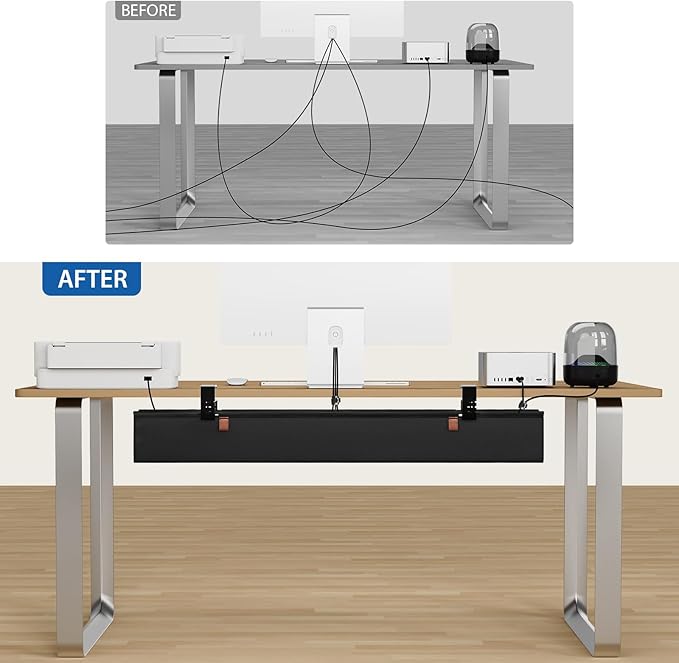 Zilink No Drill Under Desk Cable Management Tray 40" Cord Organizer for Table Clamp/Screw Mount Cable Management Under Desk Waterproof Fabric Cable Management Tray for Office, Home