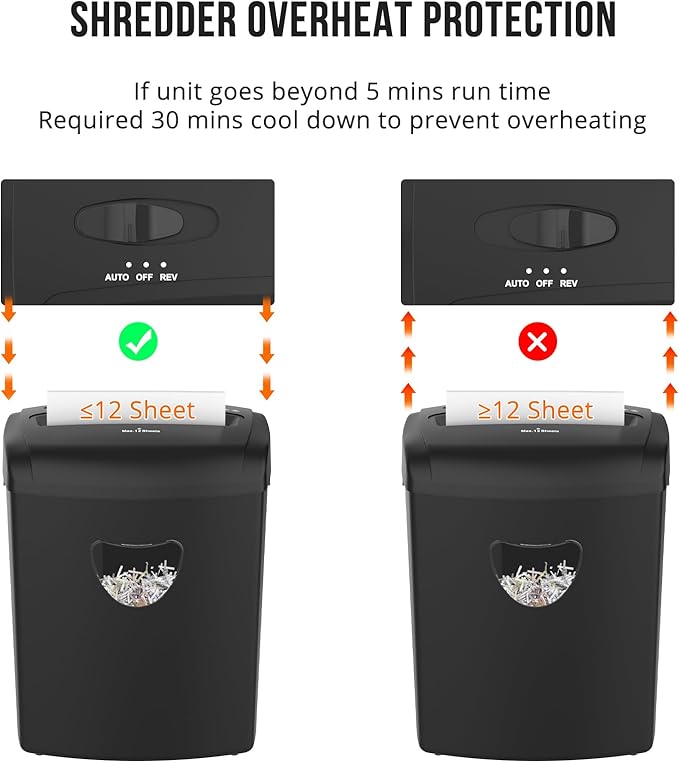 12-Sheet Cross-Cut Shredder (P-4 Security),Destroy Credit Cards/Staples,5.5 Gal Bin,70dB Quiet，Auto/Reverse Modes for Office & Home(ETL Certified)