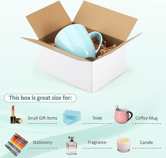 Eupako 8x6x4-Small-Shipping-Boxes-30-Pack-White-Corrugated-Box-Mailers, Cardboard Boxes for Packaging Small Business, Mailing