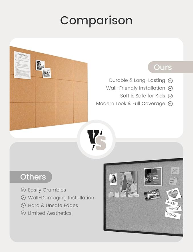 Bumusty Large Cork Board 47"x35" Alternative - 12 Pack Felt Wall Tiles with 70 Safe Removable Adhesive Tabs, 30 Pushpins, Cork Boards for Walls Pin Board Tack Board Cork Board (Longan Yellow)