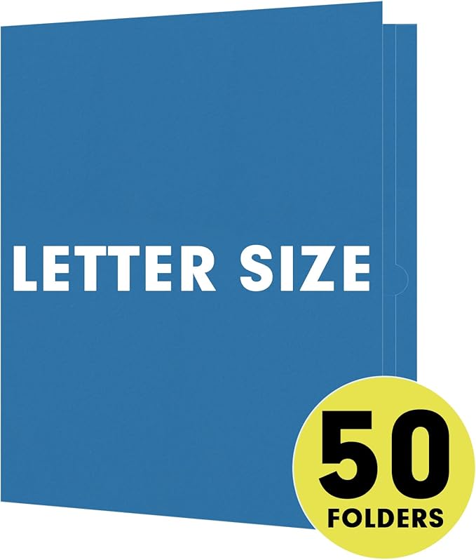 Two Pocket Folders, RAZCC 50 Pack 2 Pocket Folders Fit Letter Size Paper, Paper Folders with Pockets for School Office Business Home, Navy Blue