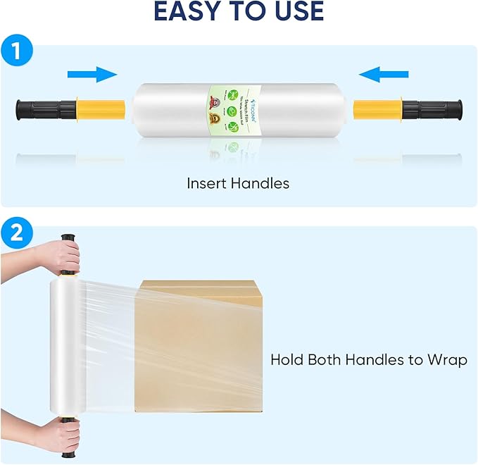 TICONN Stretch Wrap Stretch Film Roll, 1000ft Industrial Strength 15 inch Wide Clear Plastic Wrap with Handles for Pallet Wrapping Shipping Moving