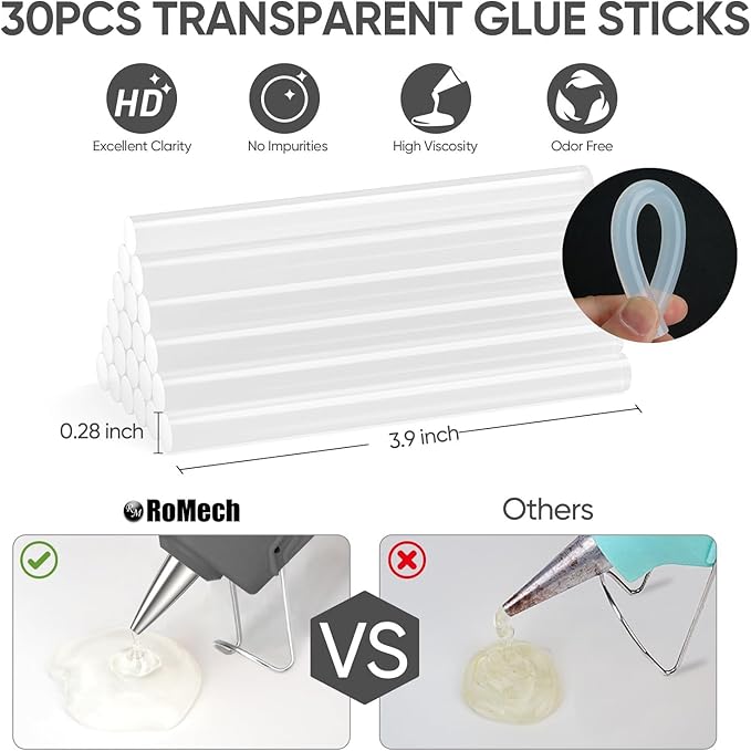 ROMECH 20W Mini Hot Glue Gun with 30 Glue Sticks Set, Fast Preheating Hot Glue Gun Kit Heavy Duty Gluegun for Craft, DIY, Repairs (Grey)