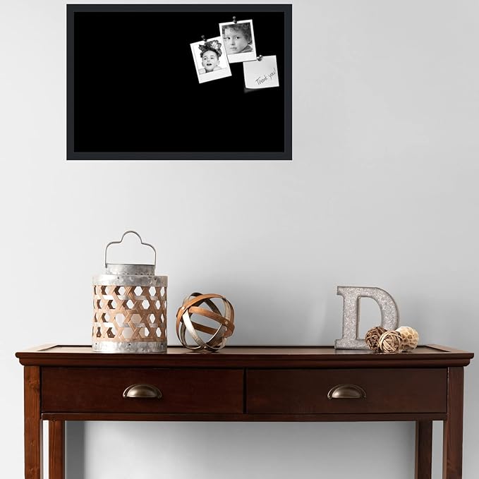 PinPix 27x18 Inch Cork Bulletin Board. This Decorative Framed Pin Board Comes with Solid Black Design and a Satin Black Frame. Ideal for Home Office Decor or Message Board (PinPix-622)
