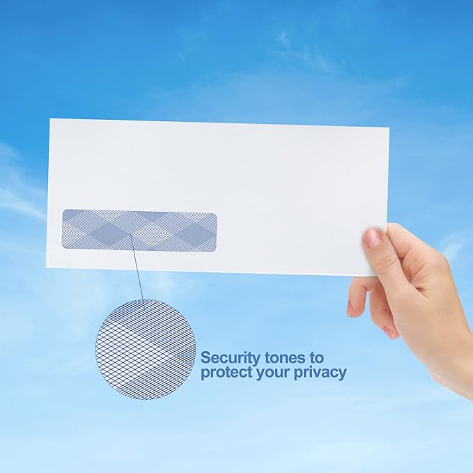 750#10 Single Window Envelopes, PANDRI Self Seal Security Envelopes, Security Tint Pattern for QuickBooks Invoices, Business Statements and Computer Printed Checks, Size 4-1/8 x 9-1/2 Inch - 24 LB