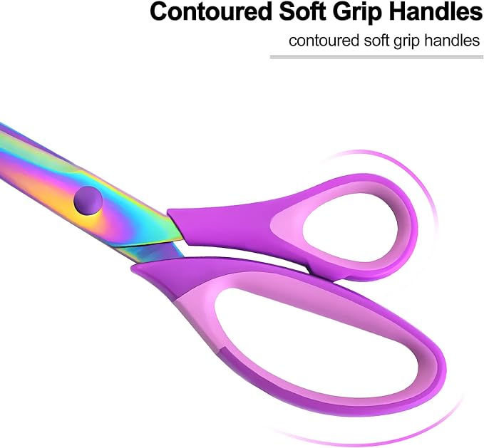 Craft Scissors Set of 3 Pack, All Purpose Sharp Titanium Blades Shears, Comfort Grip Handle, Multipurpose Fabric Scissors Tool Great for Adults, Office, Sewing, School and Home Supplies, Purple