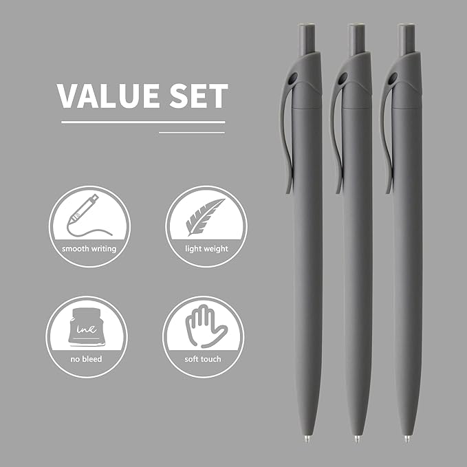 deegtran Pens Bulk, 50 Pack No Bleed Grey Barrel Click Pens, Wholesale Retractable Ballpoint Pens, Pen Medium Point, Smooth black Ink Pen, 1.0MM