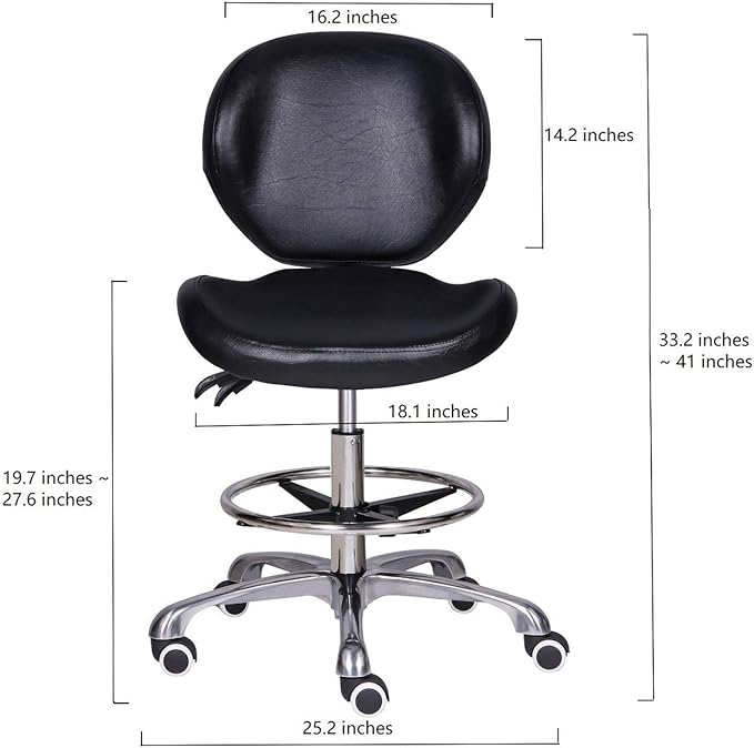 Kaleurrier Adjustable Stool Drafting Chairs: Tall Office Chair for Standing Desk with Backrest & Foot Rest - Ergonomic Drafting Stools with Rolling Wheels for Shop Studio Dental Salon Home(Black)