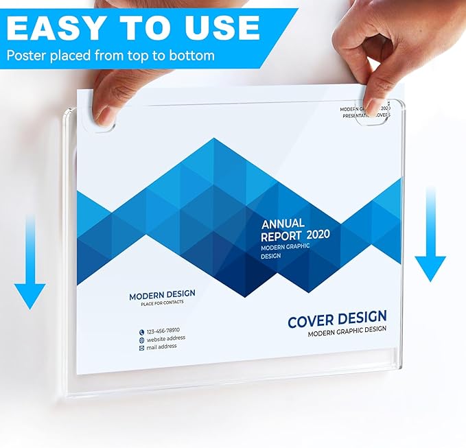 EHWINE 4 Pack 8.5x11 Wall Mount Acrylic Sign Holder Horizontal, Acrylic Wall Sign Photo Menu Flyer Display Holder, Plastic Clear Picture Adhesive Frames for Office Party (Provide Mounting Screws)