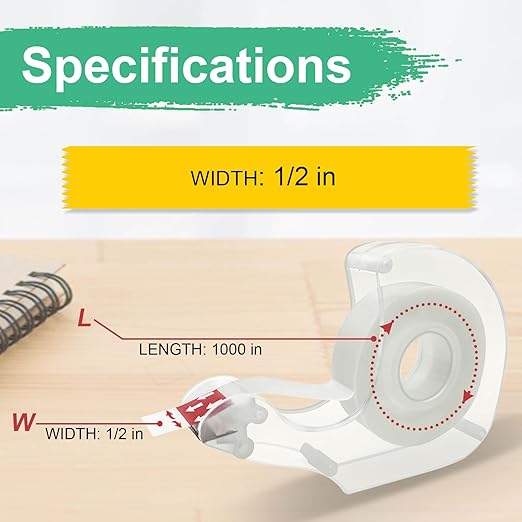 Tape, Invisible Tape, 6 Rolls + 6 Refillable Dispensers, Matte Finish, Writable, 1/2 in x 1000 in, Transparent Tape, Clear Tape for Gift Wrapping Paper, Christmas
