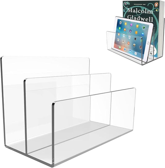 Boloyo Acrylic File Holder,1PC 2 Sections Clear File Organizer Mail Letter Sorter Desktop Folder Holder for Home Office School Envelope Bill Filling Paper Document