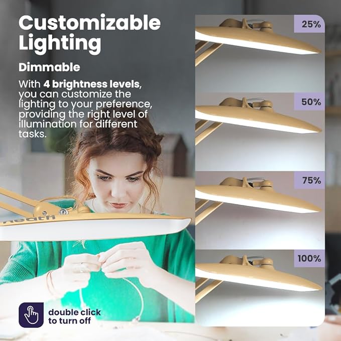 Neatfi XL 2,200 Lumens LED Task Lamp, 20W, 182 Pcs SMD LED, Dimmable, 4 Level Brightness, 3 Light Modes, Desk Light for Home, Office, Workbench (CCT, Gold)