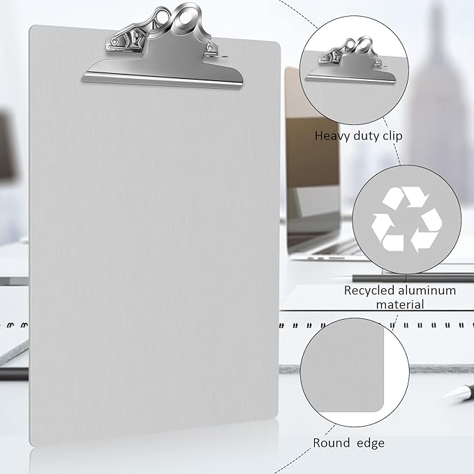 12 Pcs Metal Clipboard Heavy Duty Aluminum Clipboards 12 x 9 Inch Metal Clip Board with Low Profile Clip A4 Letter Size Document Holder for Office School Medical Jobsite Laboratory