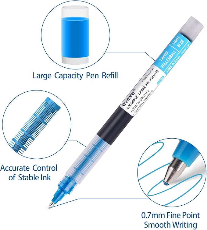 EYEYE 0.7mm Rollerball Pens Multicolor, 8 Assorted Colors Medium Point Quick Dry Liquid Ink Pen Fine Point Smooth Writing Pens for Journaling, Note Taking, Office, School, Doodling & Gifts