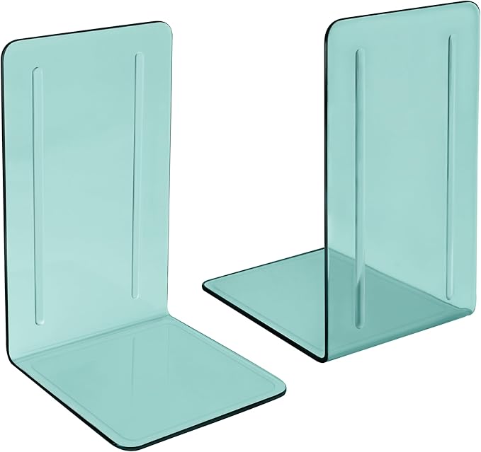 Acrimet Bookends 1 Pair, Clear Plastic Bookends for Shelves or Desktop, Book Holder for Home, Office, Library, School (Clear Green Color)