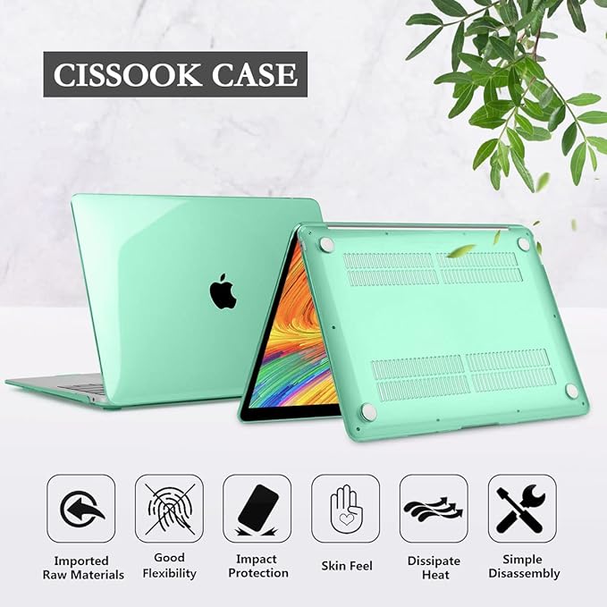 CISSOOK for MacBook Pro 13 Inch Case 2023 2022-2020 Release, Green Hard Shell Case with Keyboard Cover +Screen Protector for MacBook Pro 13 A2338 M2 M1 A2251 A2289 Model with Touch Bar -Clear Green