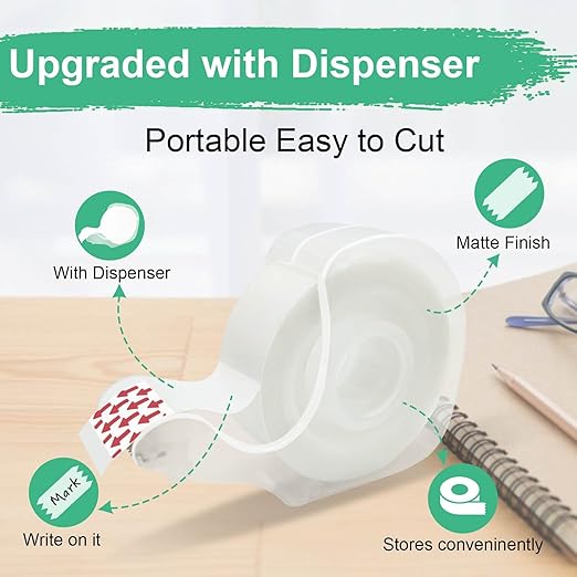 Bulk Tape clear, Invisible Tape, Matte Finish, Writable, 3/4 in x 650 in, 60 Rolls with Dispensers, Transparent Tape, Ideal for Christmas Wrapping Paper, Gift Wrap, School Supplies & Office Use
