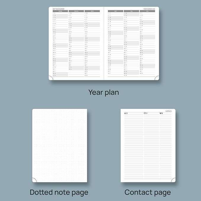POPRUN 2026 Weekly & Monthly Planner Calendar, 6.75" x 8.75" Medium, Horizontal Layout with Lined Sections, Jan. 2026 - Dec. 2026, Leather Hardcover, 100GSM Paper, Inner Pocket - Navy Blue