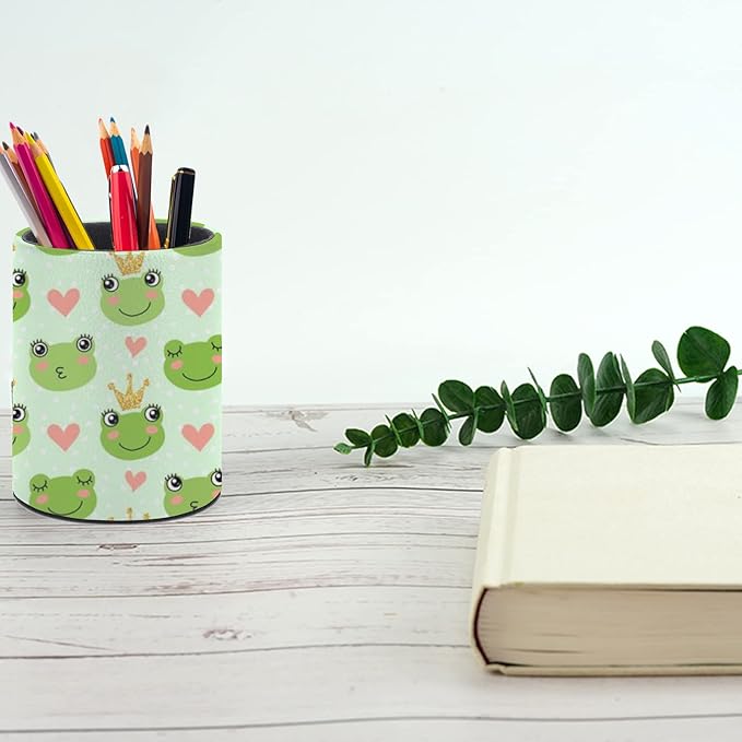 Cute Frogs Pen Holder Pencil Organizer Cute Pencil Cup Desk Decor Makeup Brush Holder PU Multifunctional Office Suppliesfor Home Classroom School