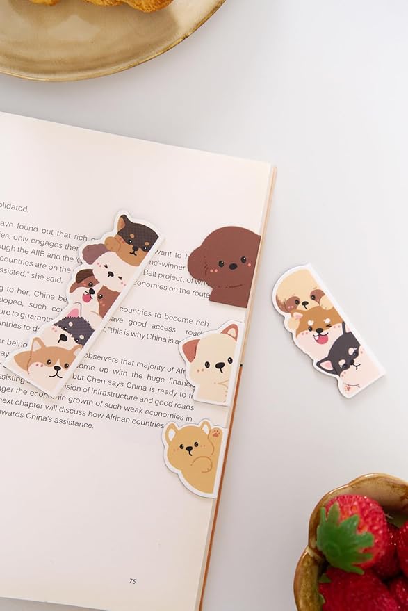 5pcs/Set Cute Magnetic Bookmark, Funny Peeping Dog Book Marker Clip for Teachers, Students, Book Lovers Gifts, Printing on 2 Side (Dog)