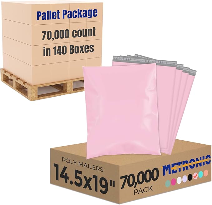 Metronic Poly Mailers 14.5x19 70000 Pack Large Shipping Bags for Clothing Mailing Bags with Strong Self-sealing Adhesive Waterproof and Tear-Proof Poly Bag Bulk in Light Pink