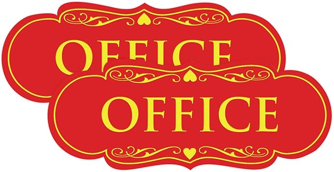 All Quality Designer Office Sign | Easy Installation - Red/Yellow - Large (2 Pack)