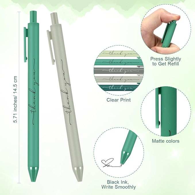 30pcs Thank You Pens Bulk Cute Multicolor Ballpoint Pen for Men Women Server Accessories Employee Holiday Appreciation Gifts for Teacher Office Back to School Party Favor (Green)