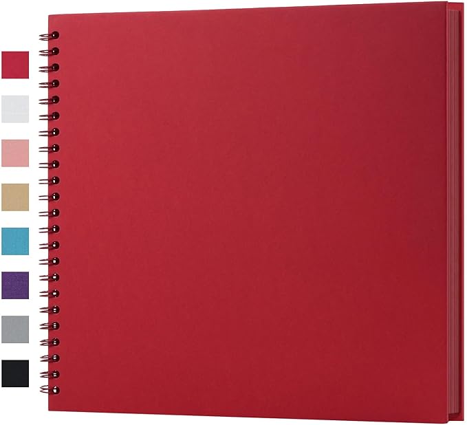 potricher 12 x 12 Inch DIY Scrapbook Album 40 Pages Hardcover Kraft Paper Scrap Book Photo Albums Memory Book for Wedding and Anniversary Family (Red, 12 Inch)
